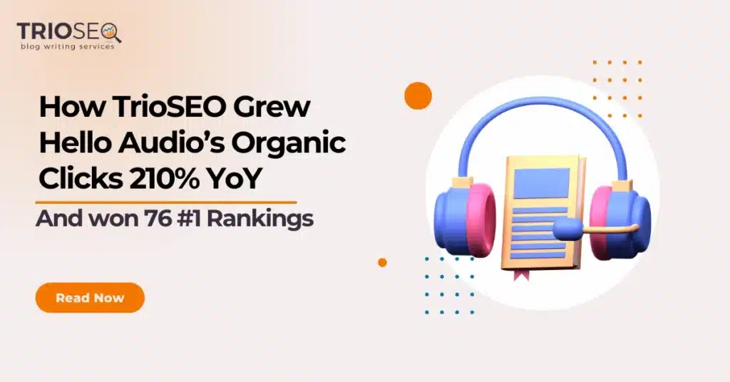 Featured Image - How TrioSEO Grew Hello Audio&rsquo;s Organic Clicks 210% YoY (and won 76 #1 Rankings)
