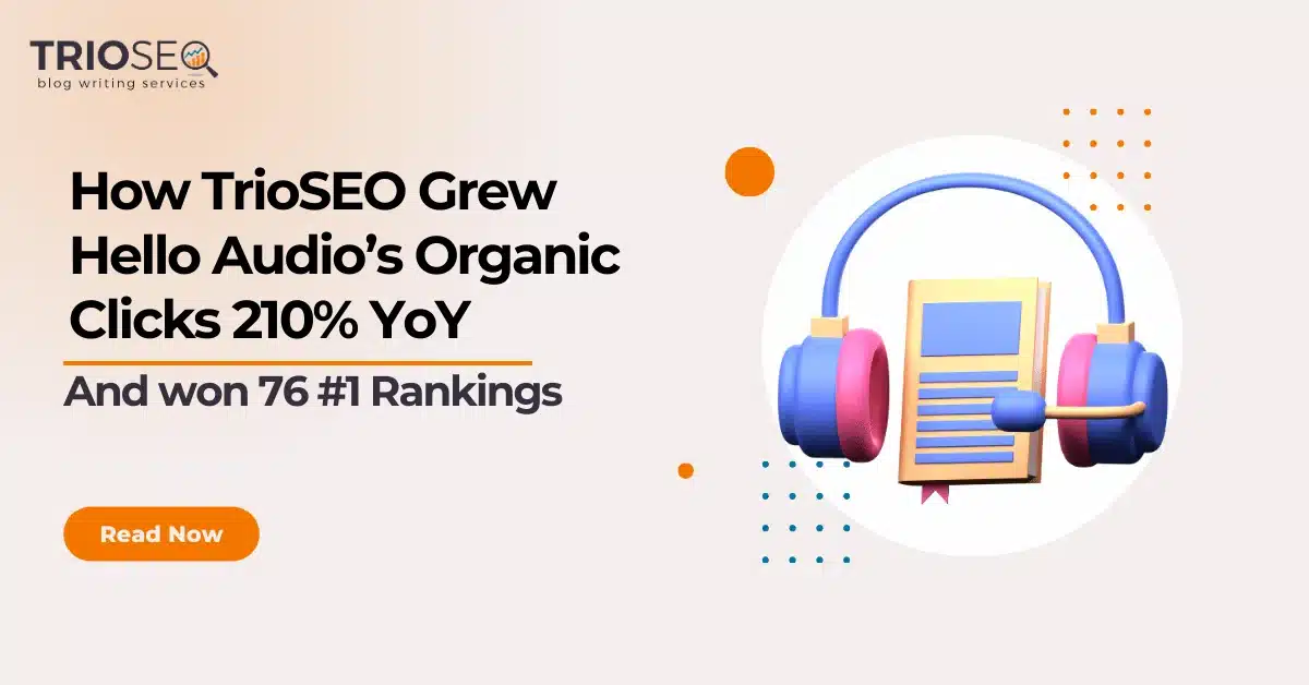 Featured Image - How TrioSEO Grew Hello Audio’s Organic Clicks 210% YoY (and won 76 #1 Rankings)