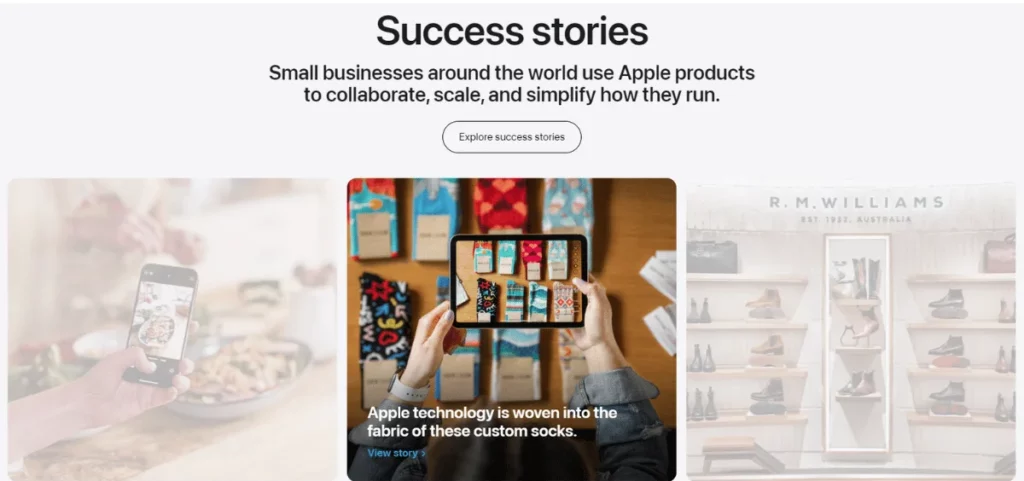 A screenshot of a website with the word success stories.